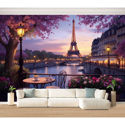 Wall Mural Peel and Stick Wallpaper Vintage Paris Eiffel Tower French Cityscape Cafe Decor Romantic City Self-Adhesive Removable Contact Paper Wall Decor for Living Room Bedroom 100"H x 144"W