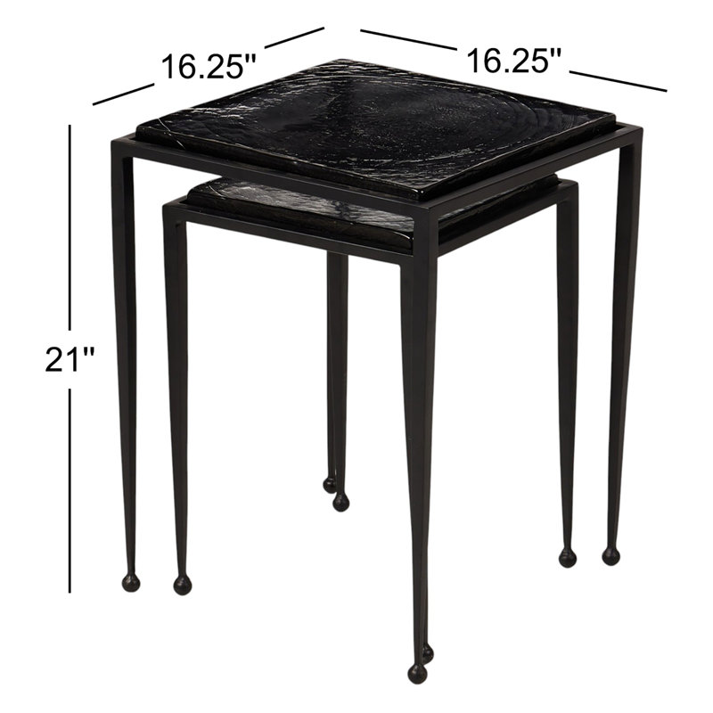 Damiana Glass Top Nesting Tables, Black