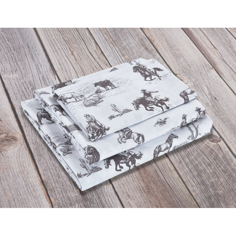 Ranch Living Western Cowboy Ranch Living Brown & White Toile Decorative Sheet and Pillowcase Set