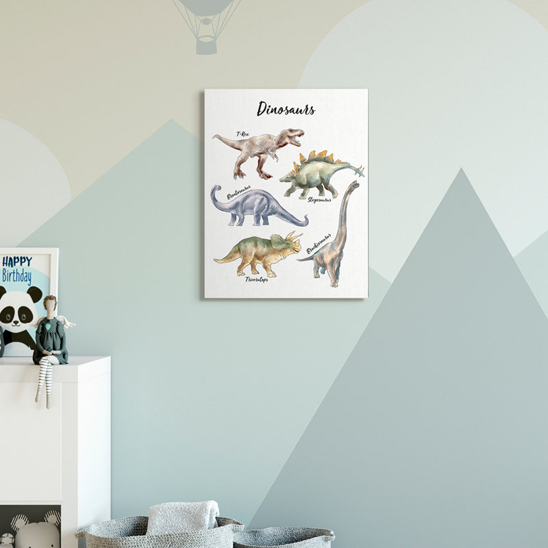 Illustration amusante d'une aquarelle de dinosaure, H 30 po x l 24 po x P 1,5 po, Toile tendue