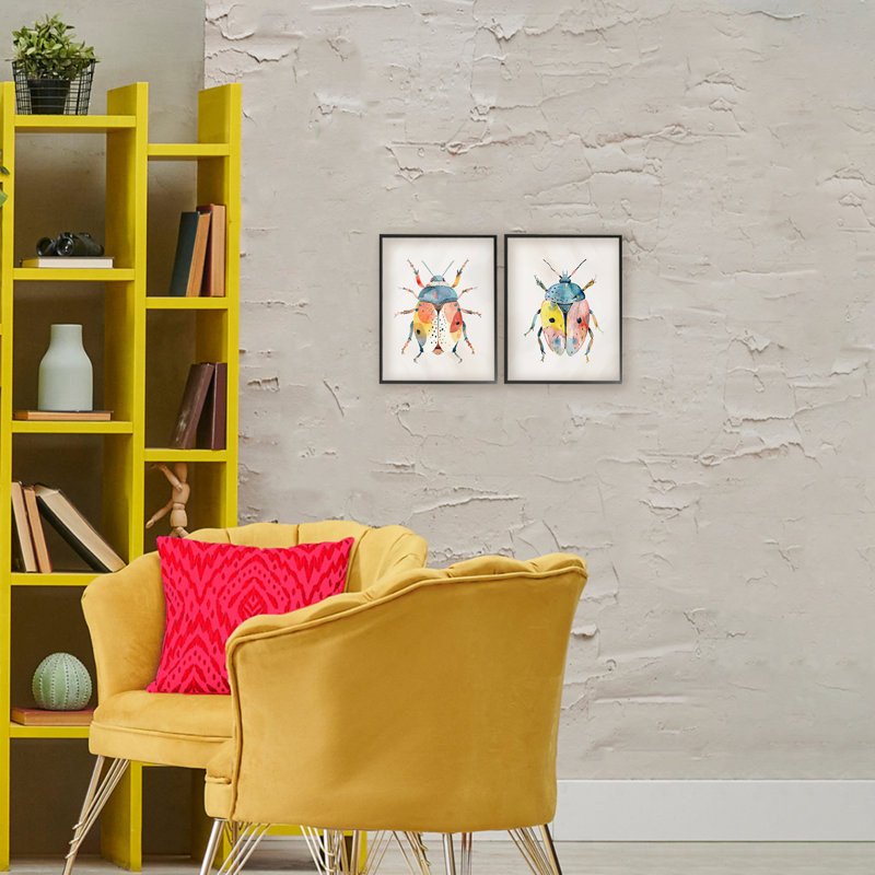 Ensemble de 2 giclées encadrées colorées Boho Beetles, design par Kim Allen, H 14 po x l 11 po, Giclée encadrée noir minuit
