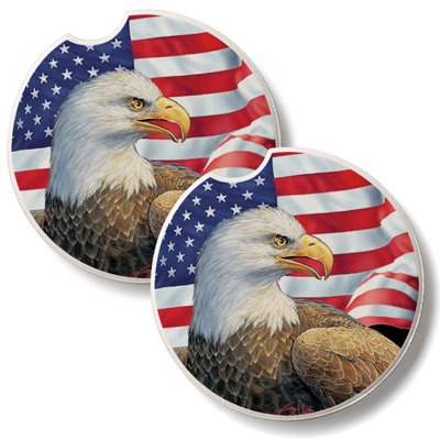 American Eagle & Flag 2 Pack Stone Car Coasters