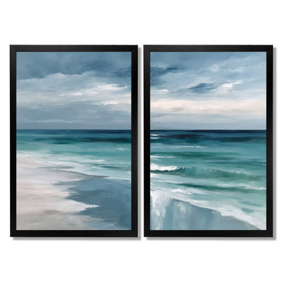 «Coastal Waves» dans des tons bleus et blancs - art mural côtier, impression sur toile 2 pièces