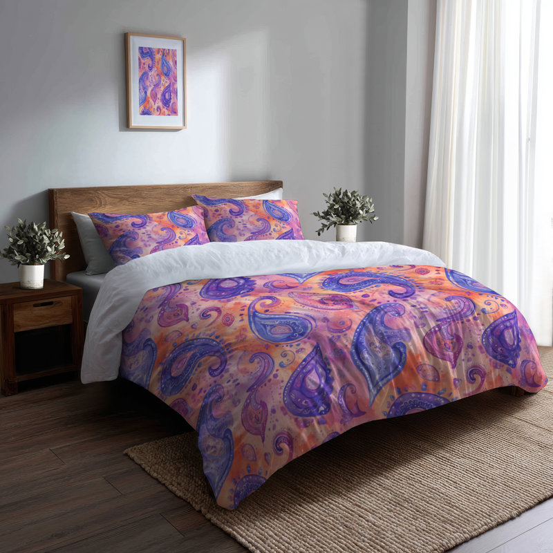 Ensemble de literie moderne 3 pièces - Ensemble de housse de couette et coussin décoratif rose à motif cachemire rose