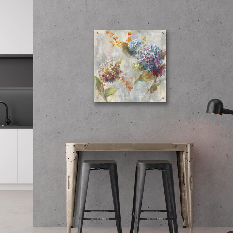 «Autumn Hydrangea 2» par Danhui Nai, art mural en verre acrylique, H 24 po x l 24 po x P 0,2 po