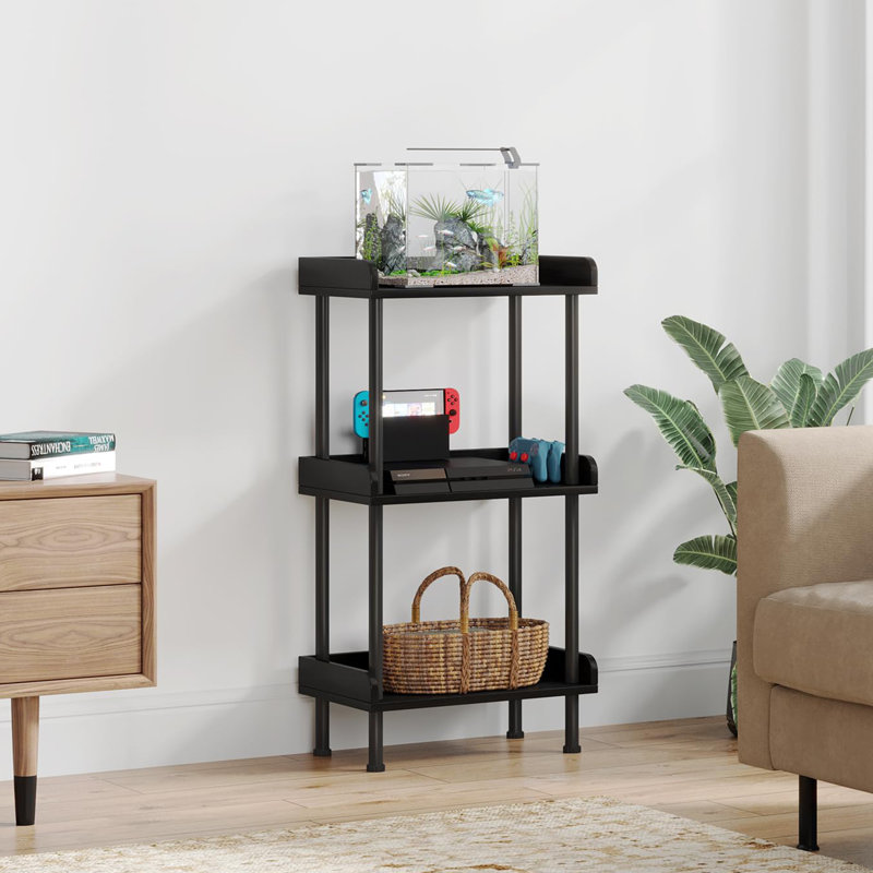 3 layers wooden bookcase industrial small bookshelf, Black