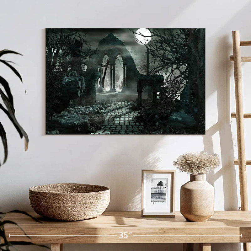Ruines au clair de lune, H 16 po x l 24 po
