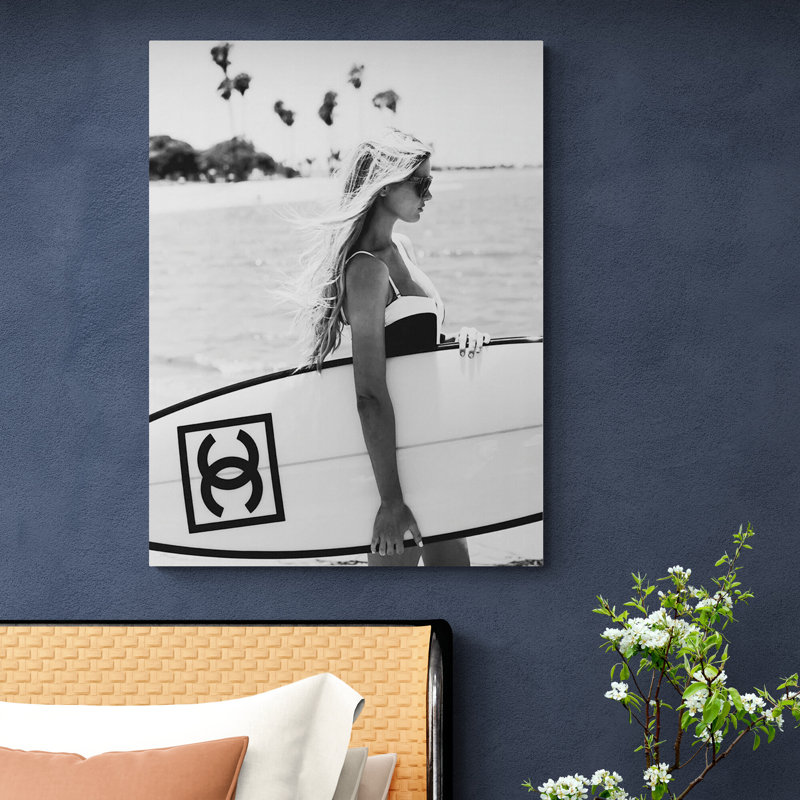 Surfer Girl Surboard - Print on Canvas, 81cm H x 61cm W x 4cm D