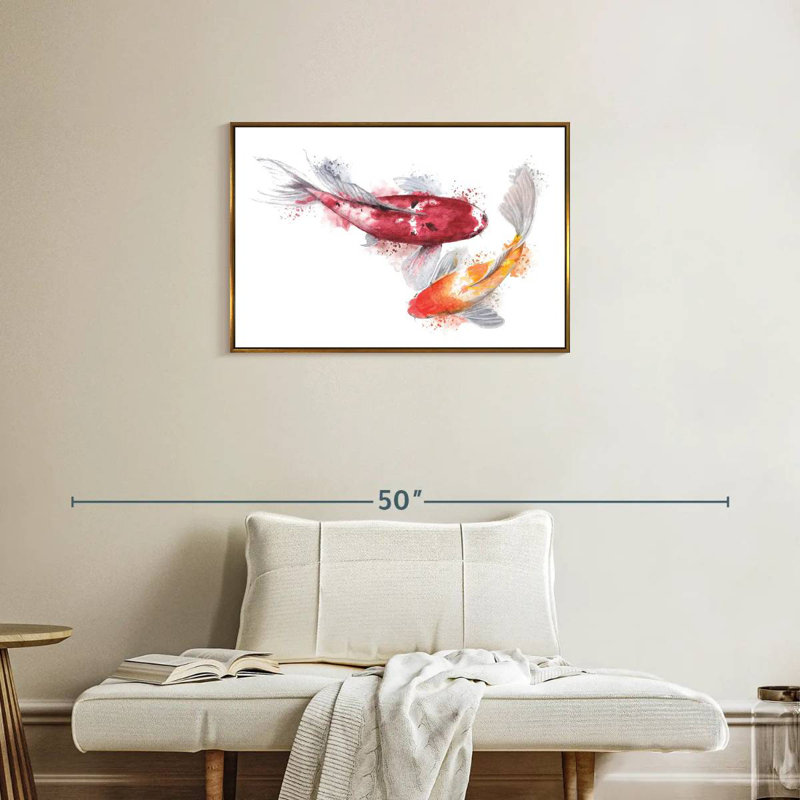 Paire de poissons Koi, Cadre flottant doré, 31 po x 21 po