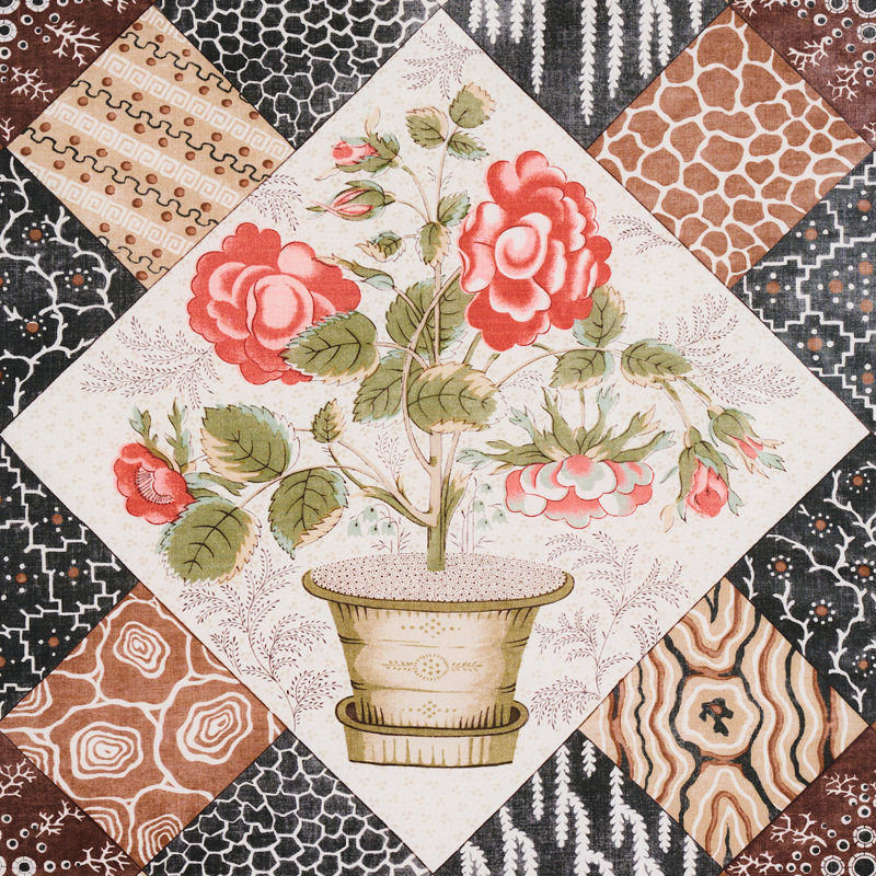 Caldwell Patchwork Chintz Fabric, Rose/Chocolate