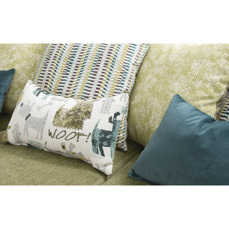 Fern Green Chenille Fabric 2-Piece Sectional Sofa with Throw Pillows