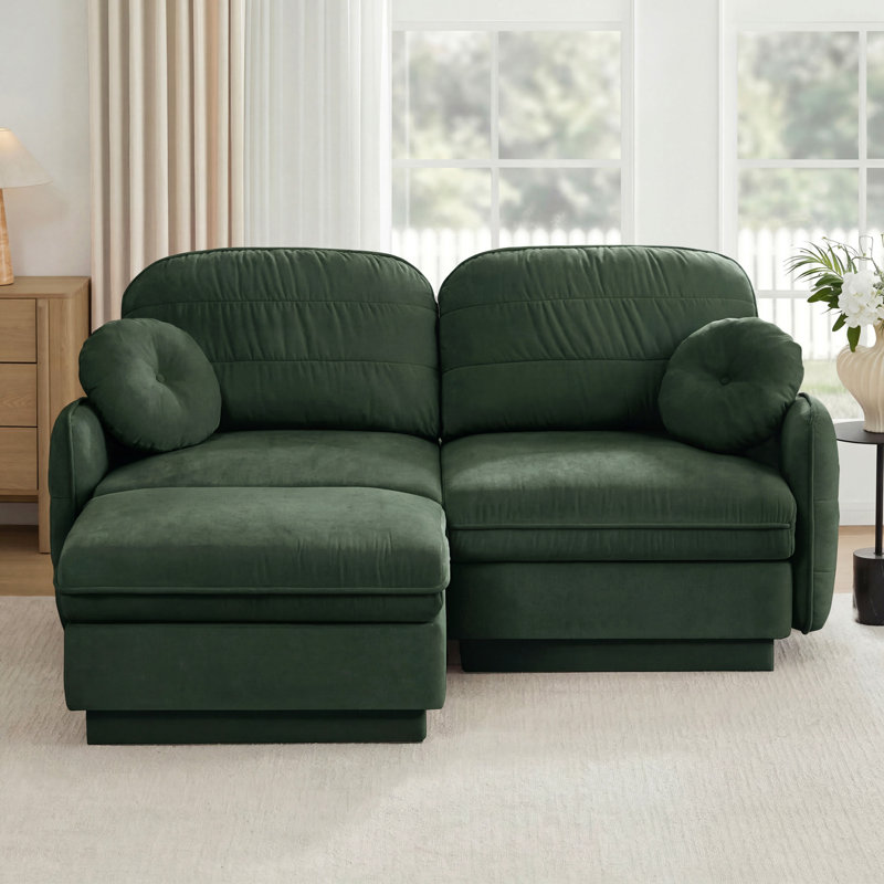 Canapé en L Chenille Cloud, L 73,2 po, Chenille verte
