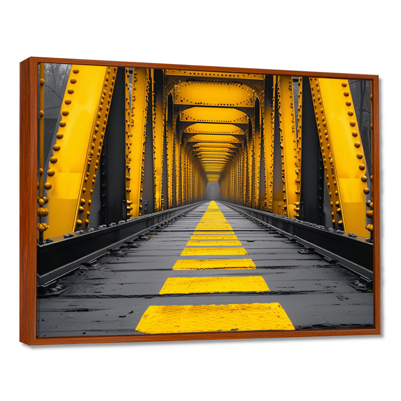 Art mural jaune et noir avec pont symphonique II - Ponts, Toile avec cadre flottant brun, H 24 po x l 32 po x P 1 po