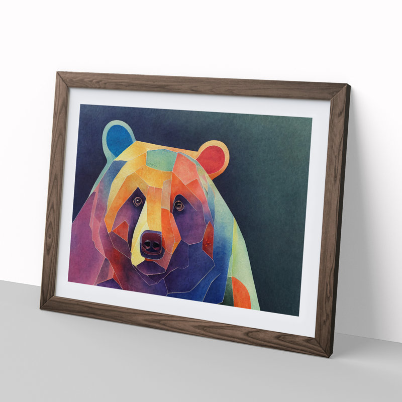 Bear In Watercolour Framed Print, 46cm H x 64cm W x 2cm D, Walnut