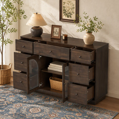 Armoire avec rangement pour l'entrée du salon et de la salle à manger, grande, 2 portes et 7 tiroirs