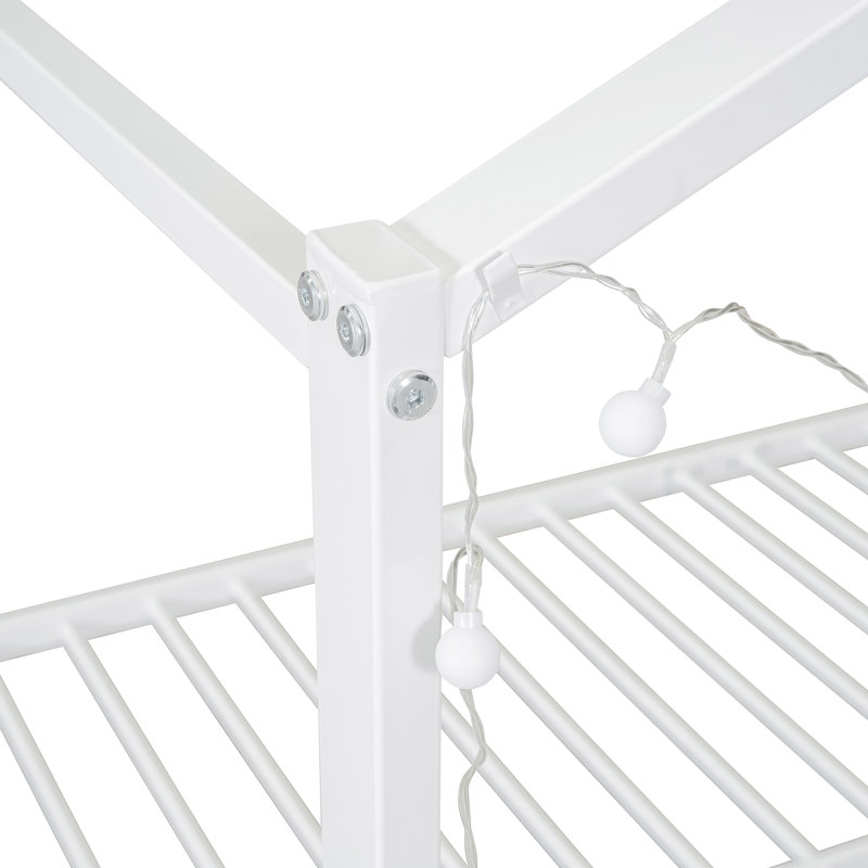 Floor Lighted House Bed With Shelves, White, Full/Double