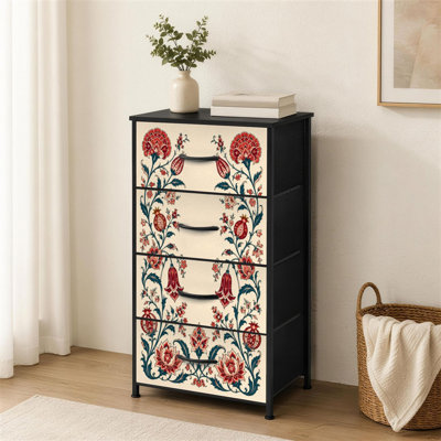 Commode à 4 tiroirs pour la décoration de branches de chambre à coucher avec art floral rétro Petite commode à vêtements pour commodes