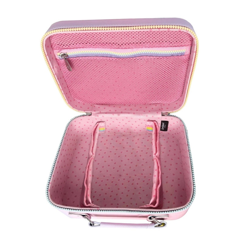 Care Bears Makeup Case with Faux Saffiano Leather, Artwork Makeup Organizer with Top Handle Carry Strap and Detachable Divider, Inside Zippered Mesh Pocket, Makeup Bag