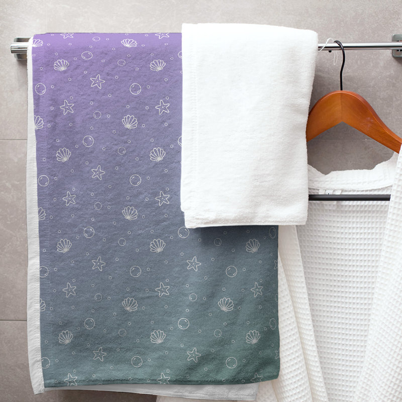 Serviette de bain coquillage, Mauve/vert