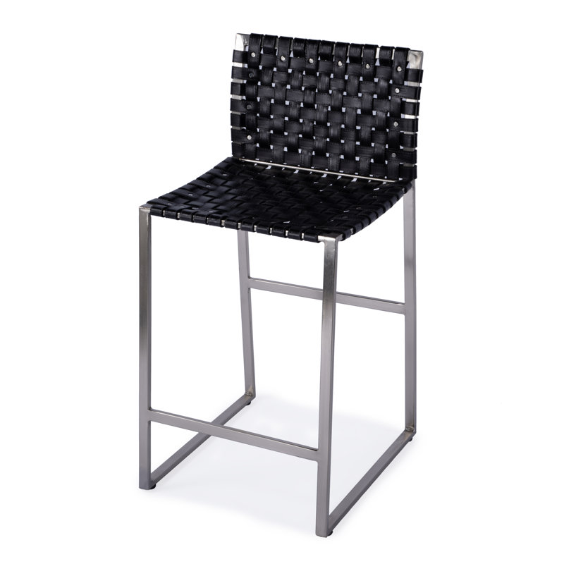 Butler Urban Brown Woven Leather Bar Stool, Black/Silver, Counter Stool (25" Seat Height)