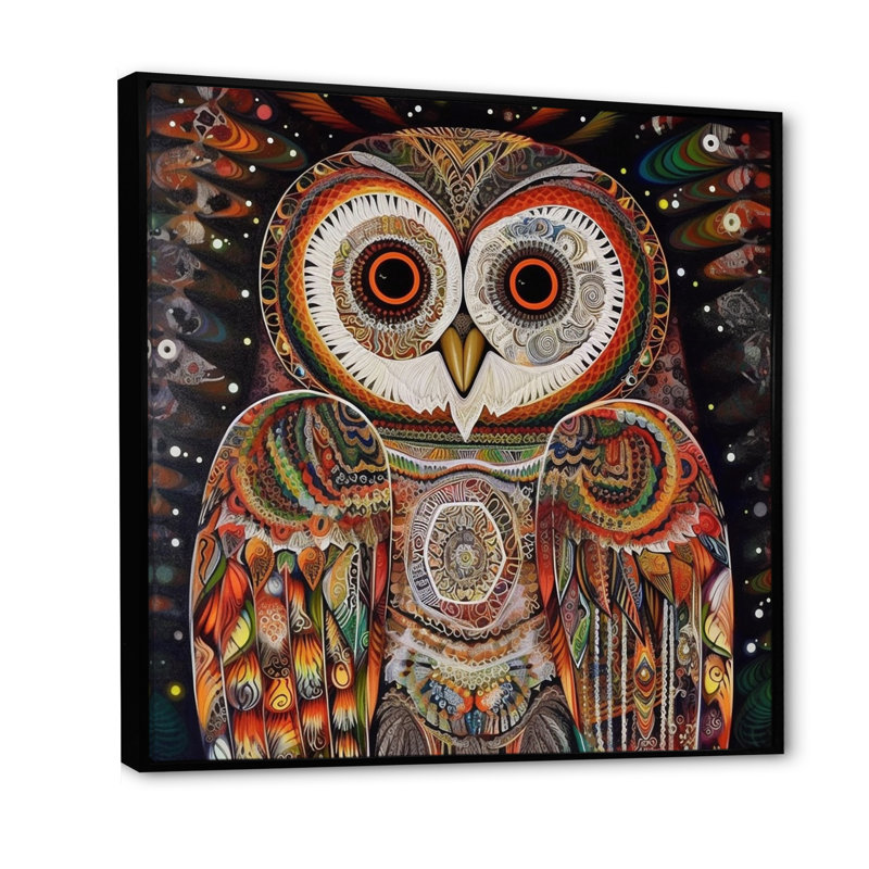 Hibou blanc magique I, Cadre flottant noir, H 16 po x l 16 po x P 1 po