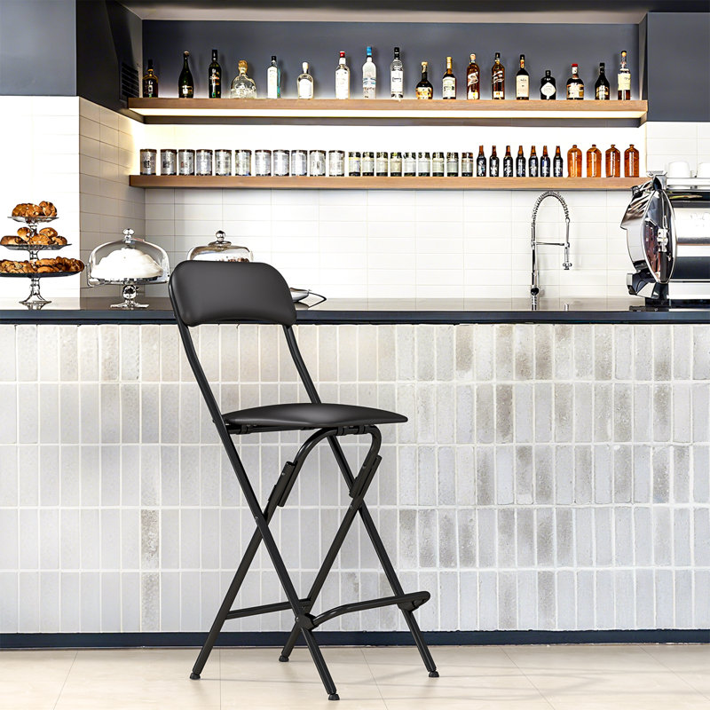 Tabouret de bar pliant rembourré en vinyle 38 po avec repose-pieds, hauteur de siège 24 po