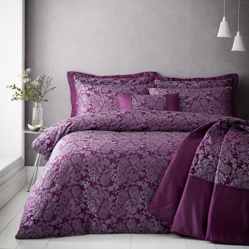 Portfolio Home Sandringham Duvet Cover Set Bedding Set, Purple, King Duvet Cover Set + 2 Standard Pillowcases