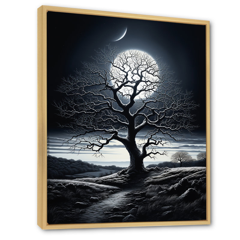 «Tree Moonlit Serenade - Landscape Trees», reproduction d'art sur toile, H 44 po x l 34 po x P 1,5 po, Cadre naturel flottant