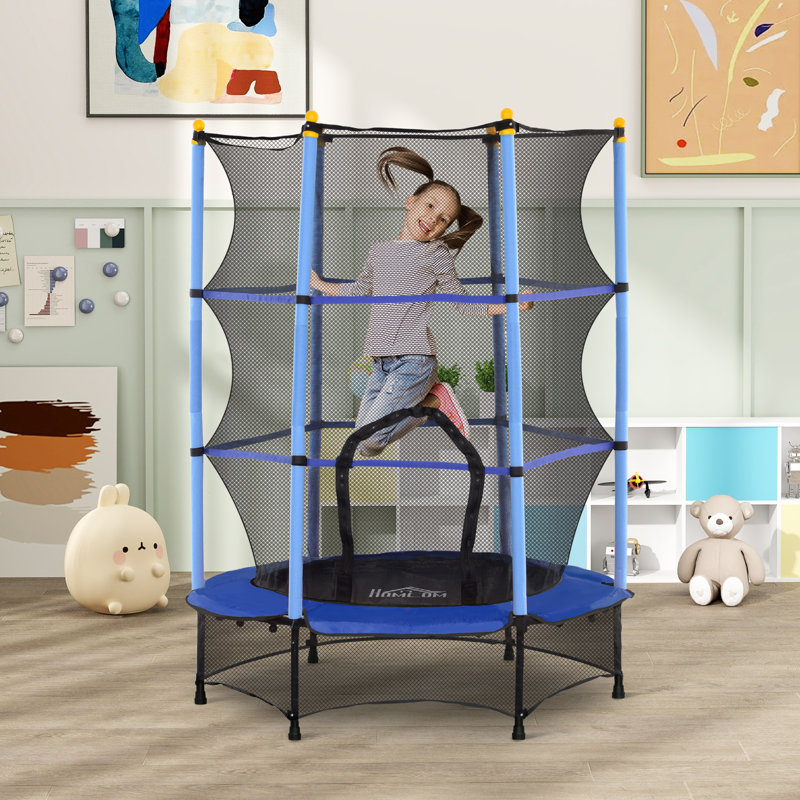 Freeport Park 140cm Round with Safety Enclosure Kid / Toddler Trampoline, Blue