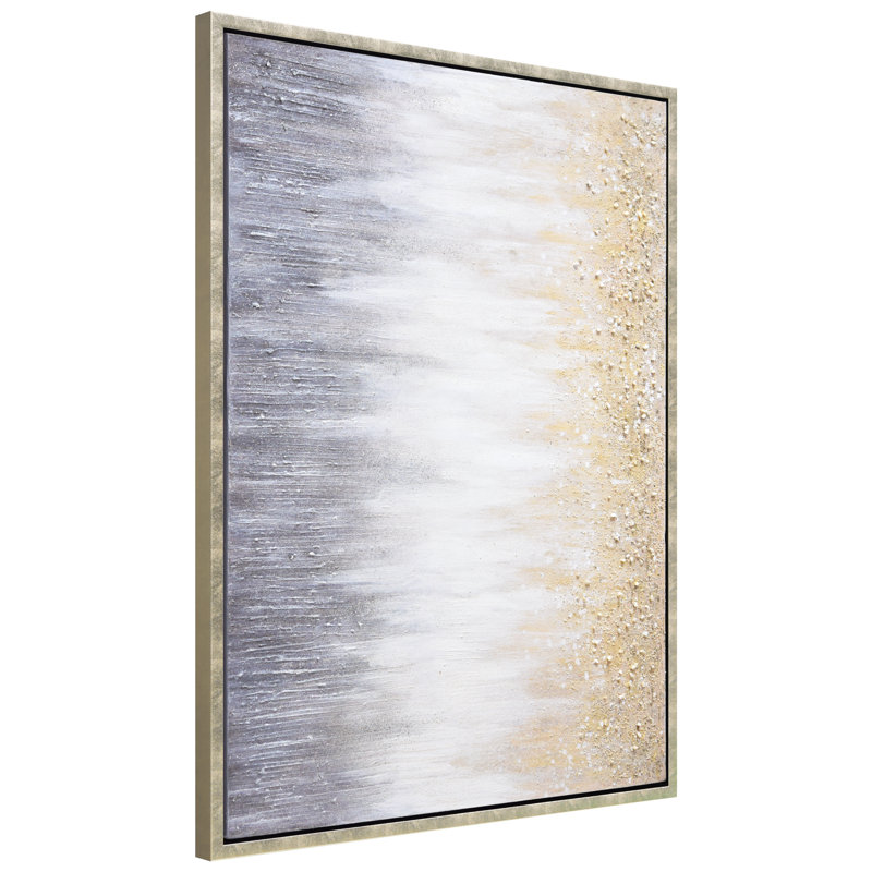 Golden Cascade Textured Glitter Hand Painted Framed Canvas Wall Art