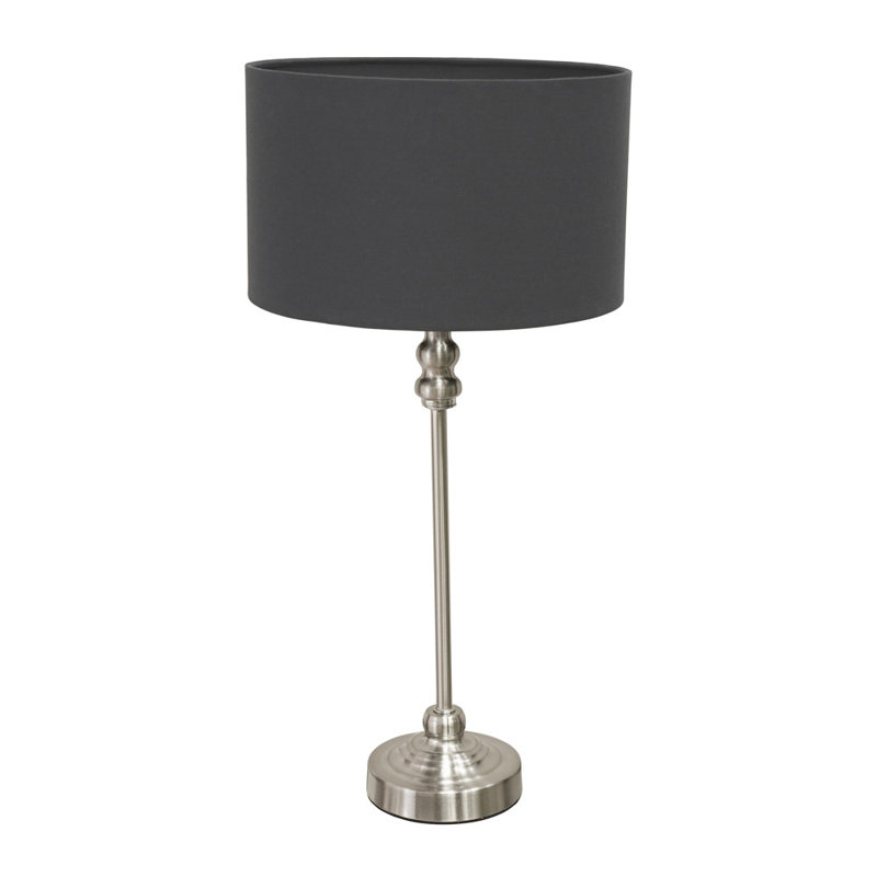 Saylorsburg Metal Table Lamp, Charcoal Fabric, No, Silver