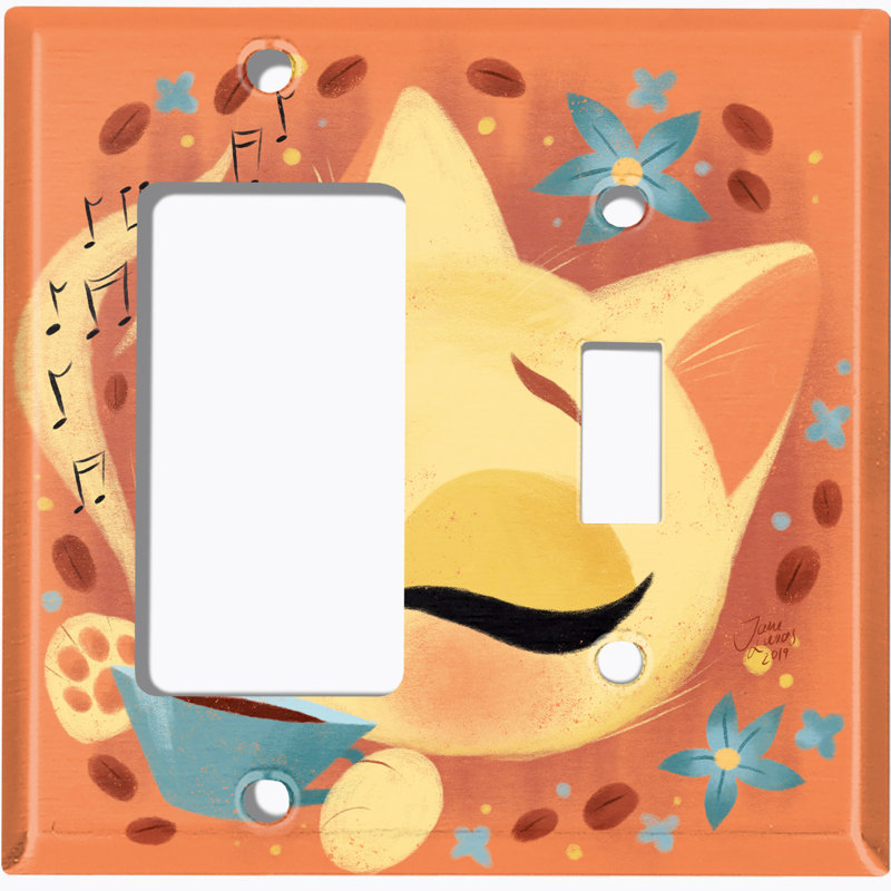Coffee Bean Cat Lover Flower Orange Patterned 2 - Gang Combination Plate Standard Combination Wall Plate