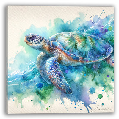 AquaMarine Dreams - Sea Turtle On Canvas Print