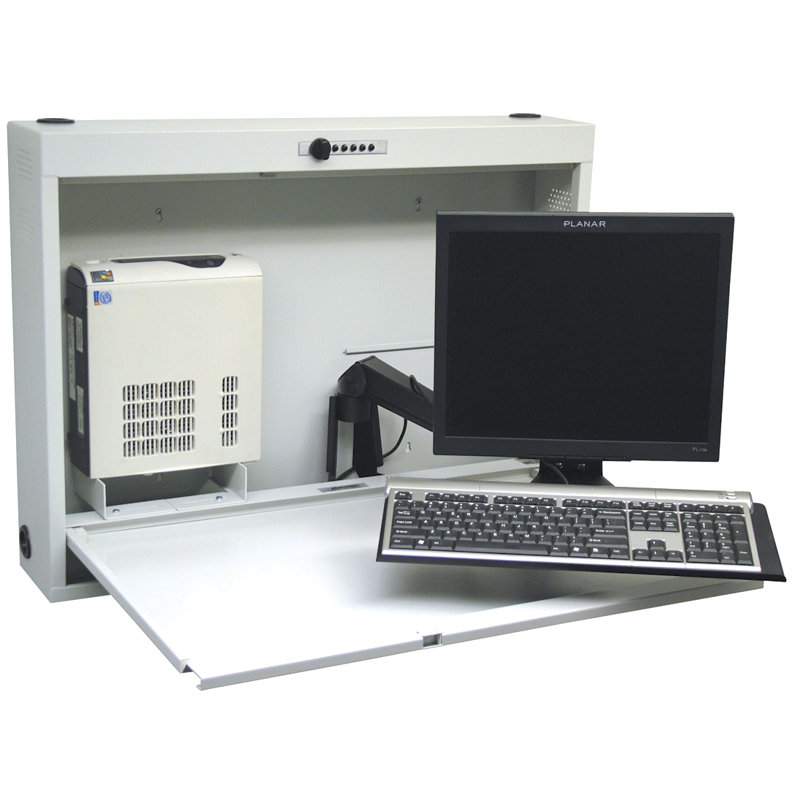Informatics Steel Floating Desk with Power Outlet, Light Grey