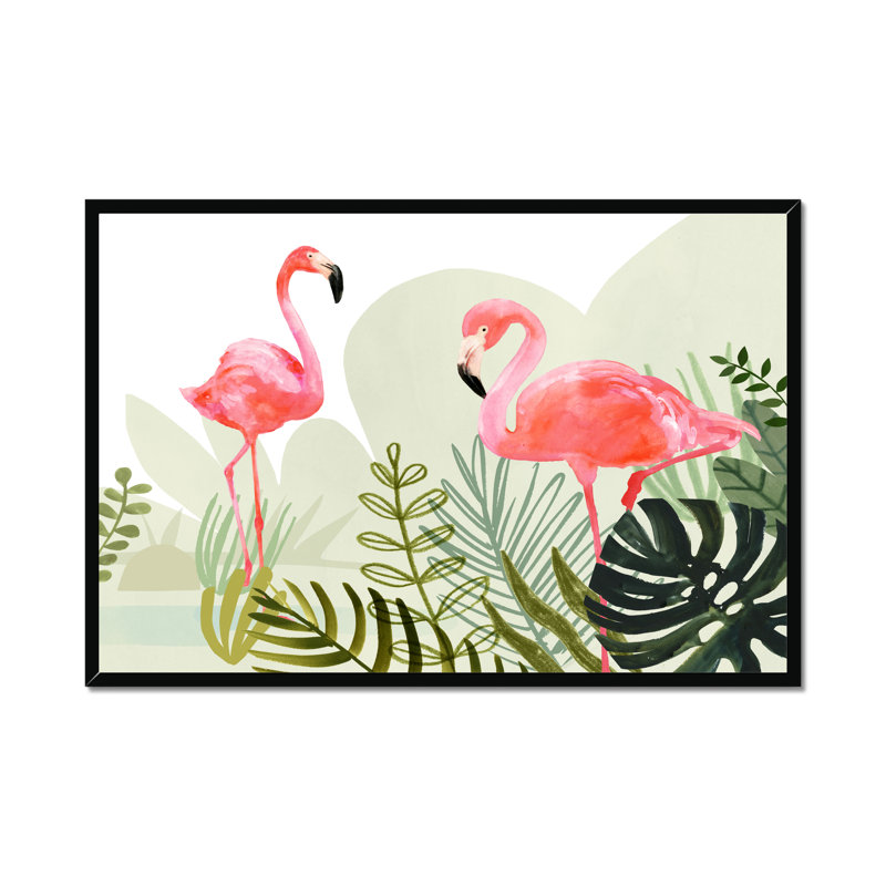 Flamingo Forest Collection A by Victoria Borges - Painting, Black Framed Paper Print, 65cm H x 95cm W