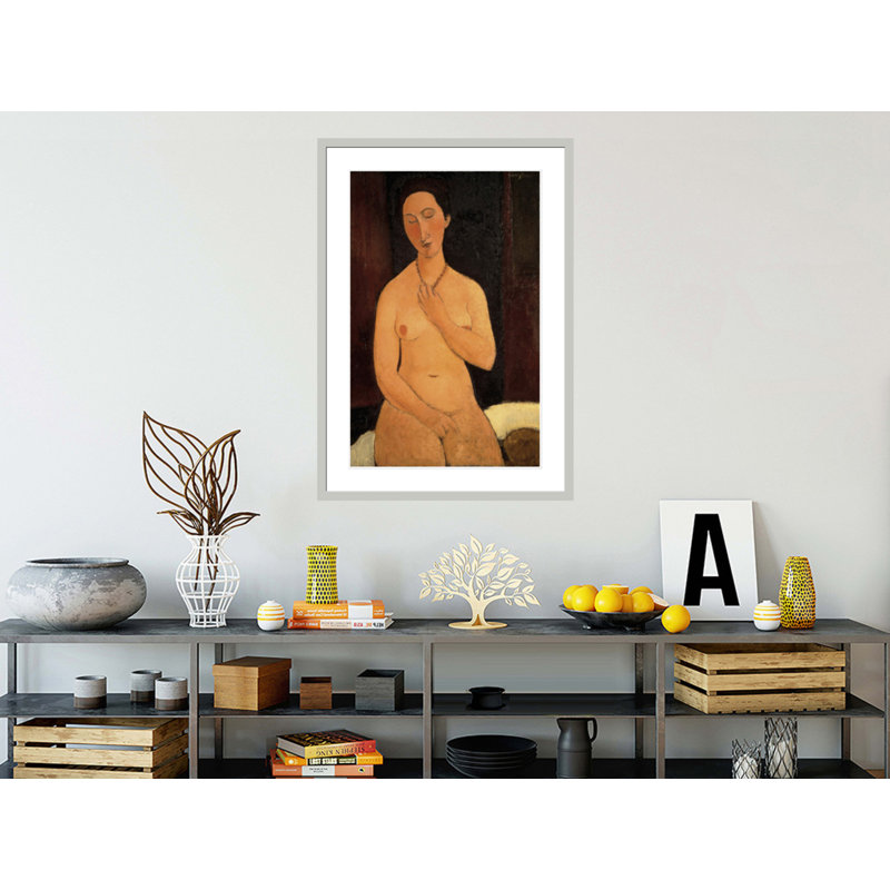 «S ampli nu avec collier» par Amedeo Modigliani - estampe numérique encadrée, H 41,5 po x l 29,27 po