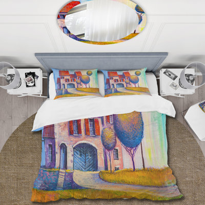 Maison avec toit rouge In The Village - Ensemble de housse de couette moderne - Microfibre de polyester