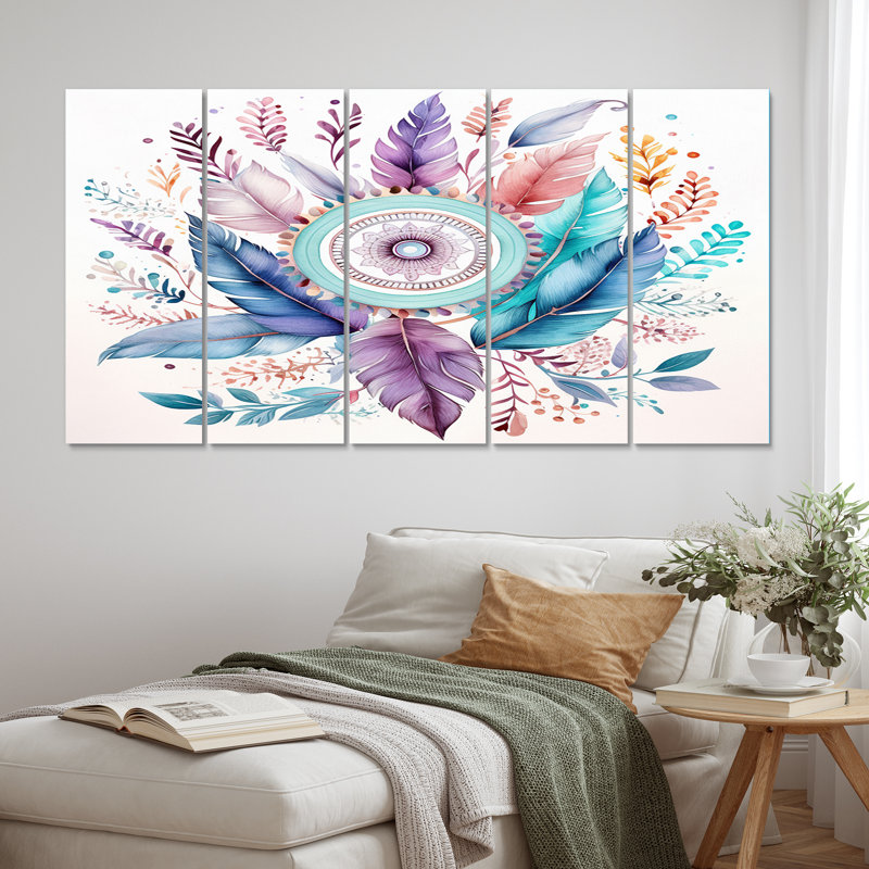 Blue Blue Dreamcatcher's Bouquet - impression sur toile de Dream Catcher - 5 panneaux égaux