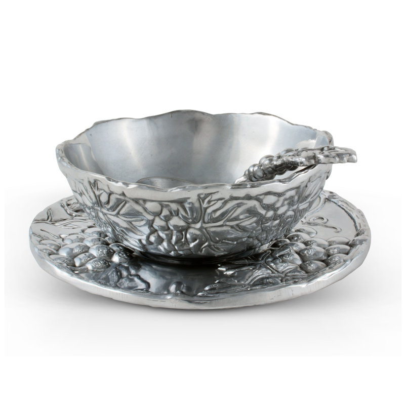 Arthur Court Grape Aluminum Round Condiment Server with Spoon