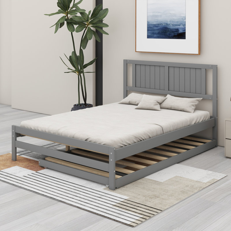 Lit fonctionnel en bois avec tête de lit et lit gigogne réglable, Gris
