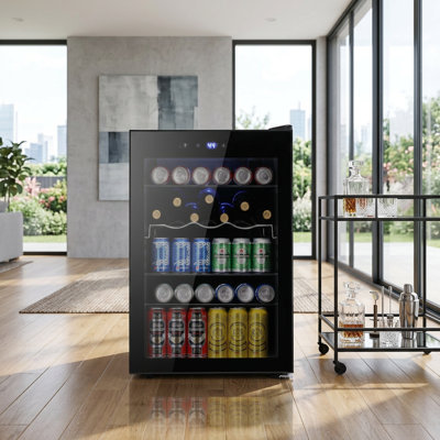 Réfrigérateur à boissons de 4,4 pieds cubes, 37 bouteilles / 145 canettes, réfrigérateur à boissons avec commande tactile, 32-61 ℉, <38dB, DEL, tablettes amovibles, cadre en acier inoxydable