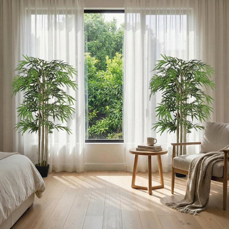 Ensemble d'arbres en bambou artificiel 5 pi 5 pi avec 1095 feuilles, vert, 2, 60 po x 7,1 po