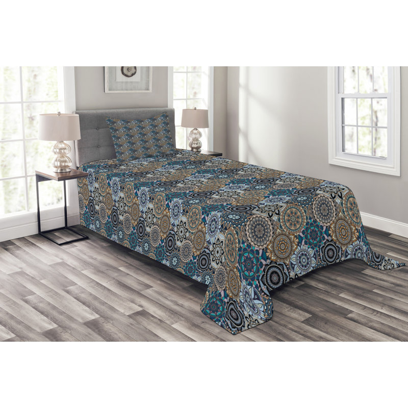 Adilyn Blue/Yellow Microfibre Bedspread Set, 170 x 220 cm Bedspread - 1 Sham