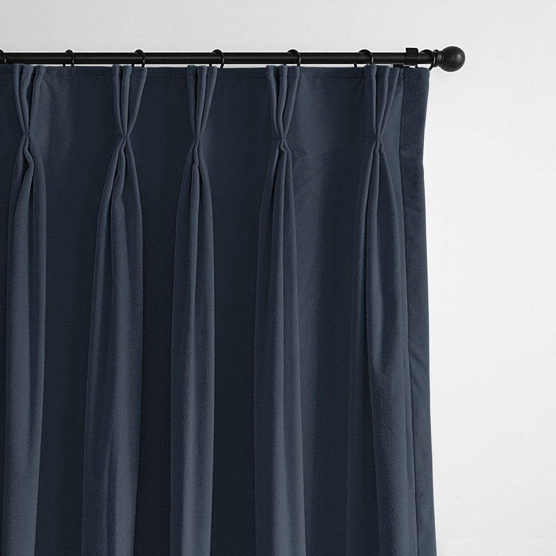 Velvet Room Darkening Curtain Pair, 20" x 120" , Navy