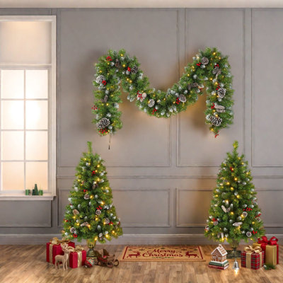 Ensemble de sapins de Noël pré-illuminés, sapins d'entrée de 1,20 m, guirlande de 2,70 m, décoration DEL blanc chaud