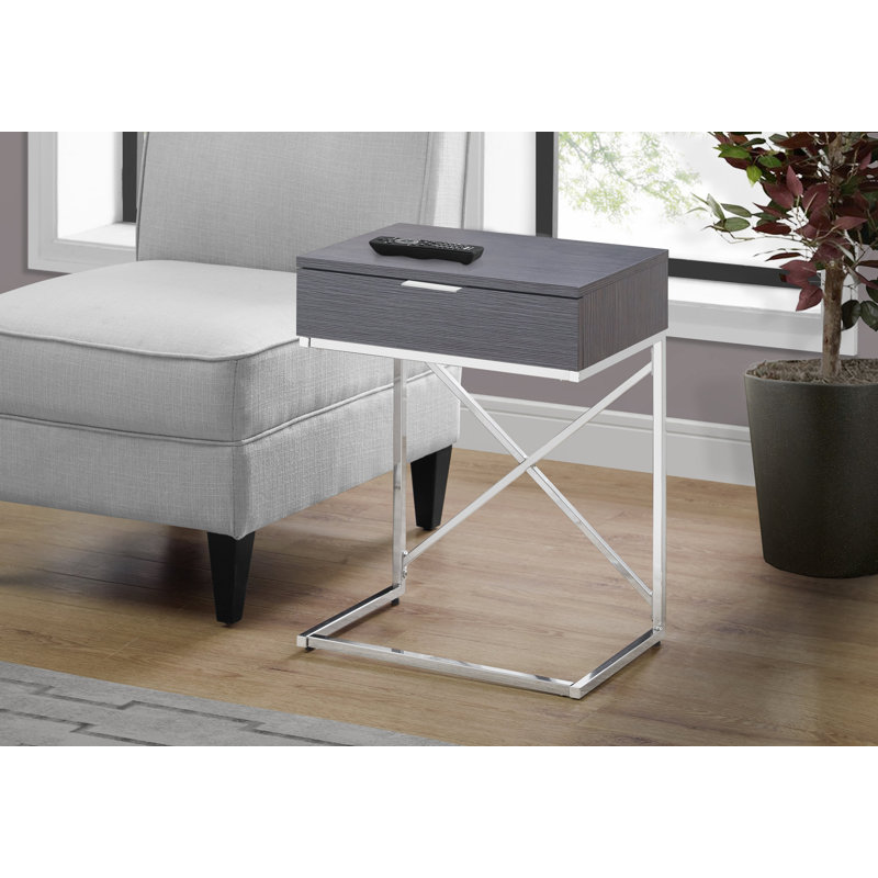 Wason End Table with Storage, Dark Gray, Silver