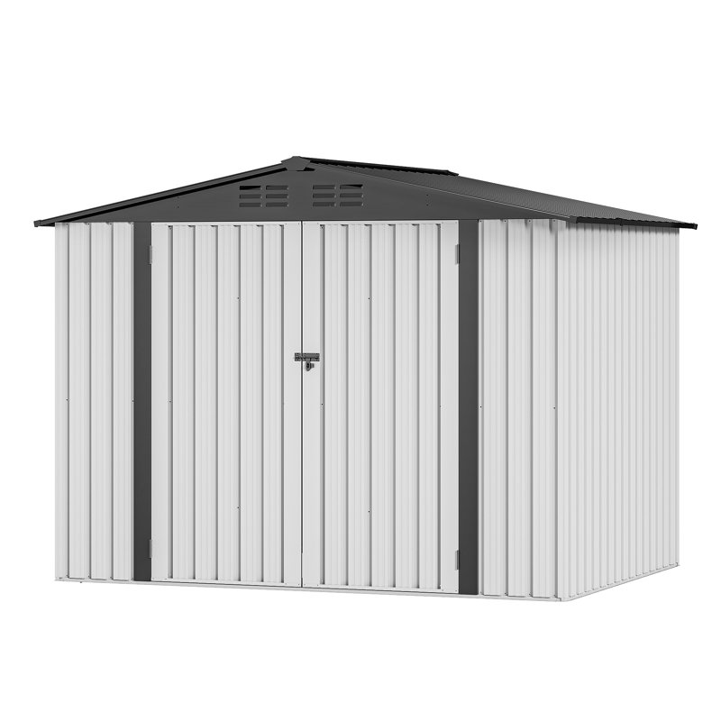 Remise de rangement en acier galvanisé l 7,2 pi x P 5 pi, Blanc / gris
