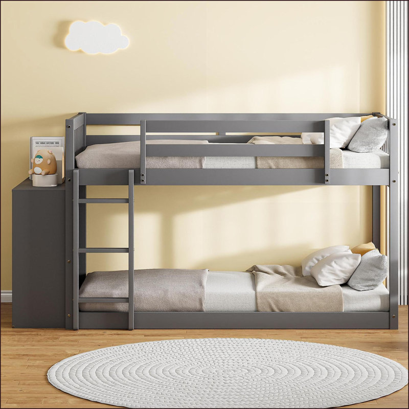 Lit superposé simple au-dessus de simple avec 4 tiroirs 3 tablettes - aucun sommier nécessaire gris pour les pièces communes