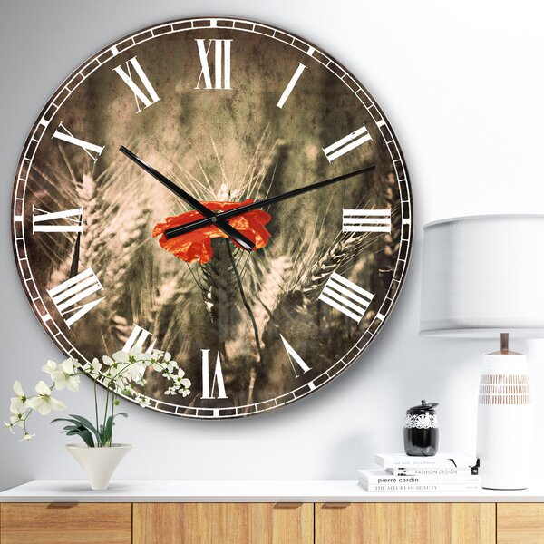 East Urban Home Sigle Red Poppies - Traditional wall clock | Wayfair