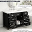Meuble-lavabo de 47 po seulement, 2 portes à fermeture douce, 8 tiroirs, design classique, finition noire et pin, poignées en aluminium, support réglable pour une installation sur des surfaces inégales